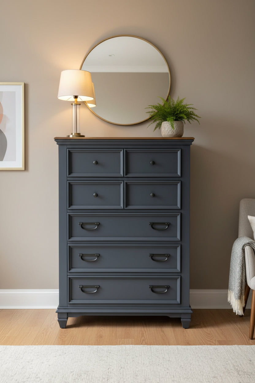 Clelane Wood 5-Drawer Chest - Slate Blue