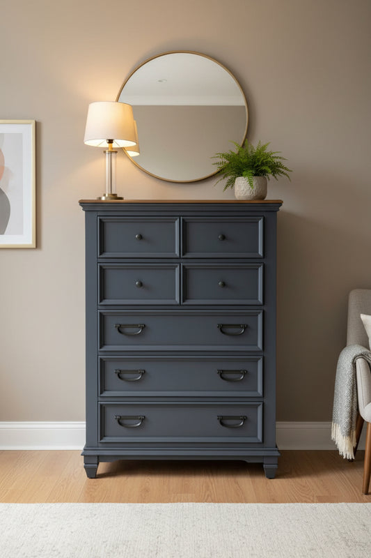 Clelane Wood 5-Drawer Chest - Slate Blue