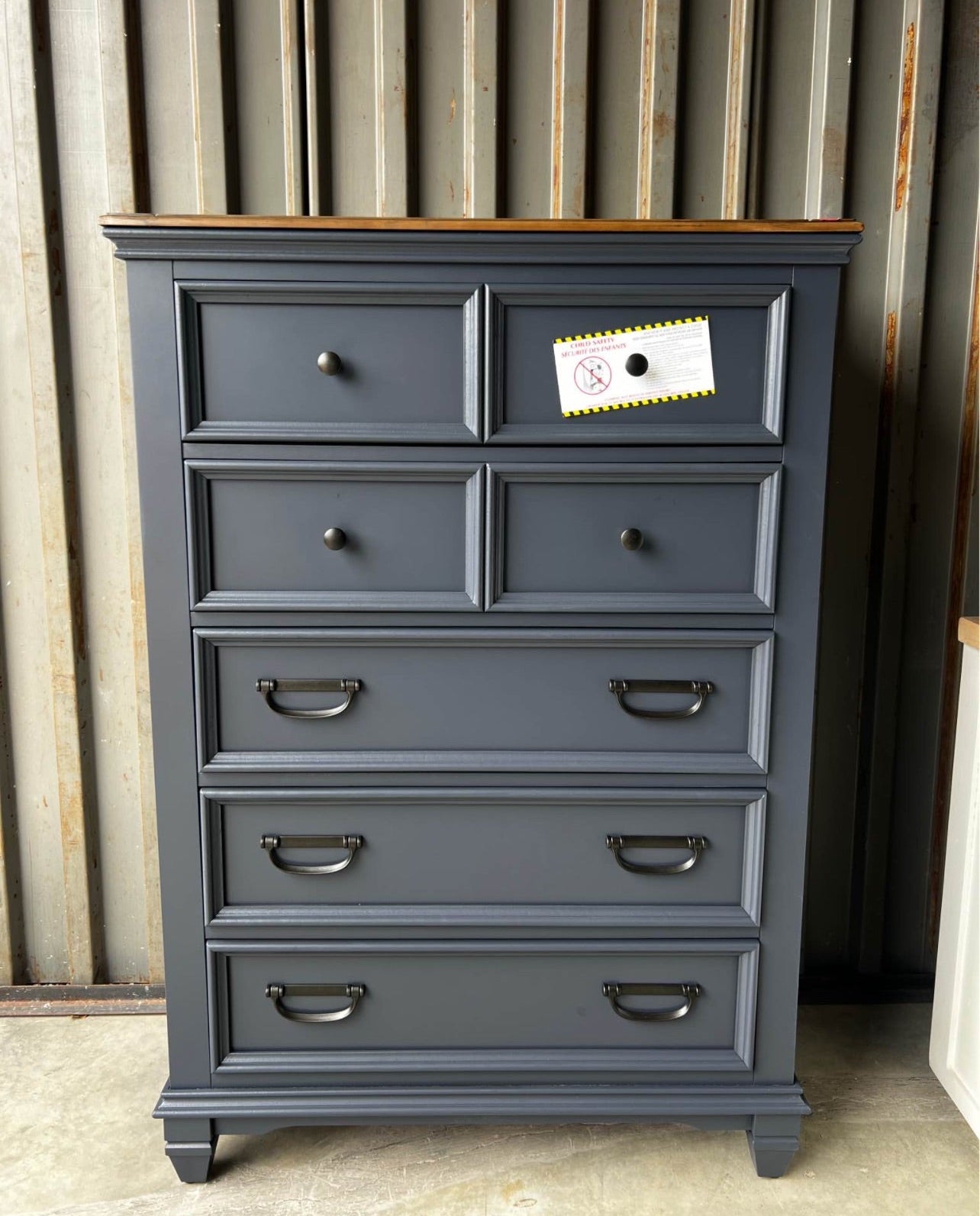 Clelane Wood 5-Drawer Chest - Slate Blue
