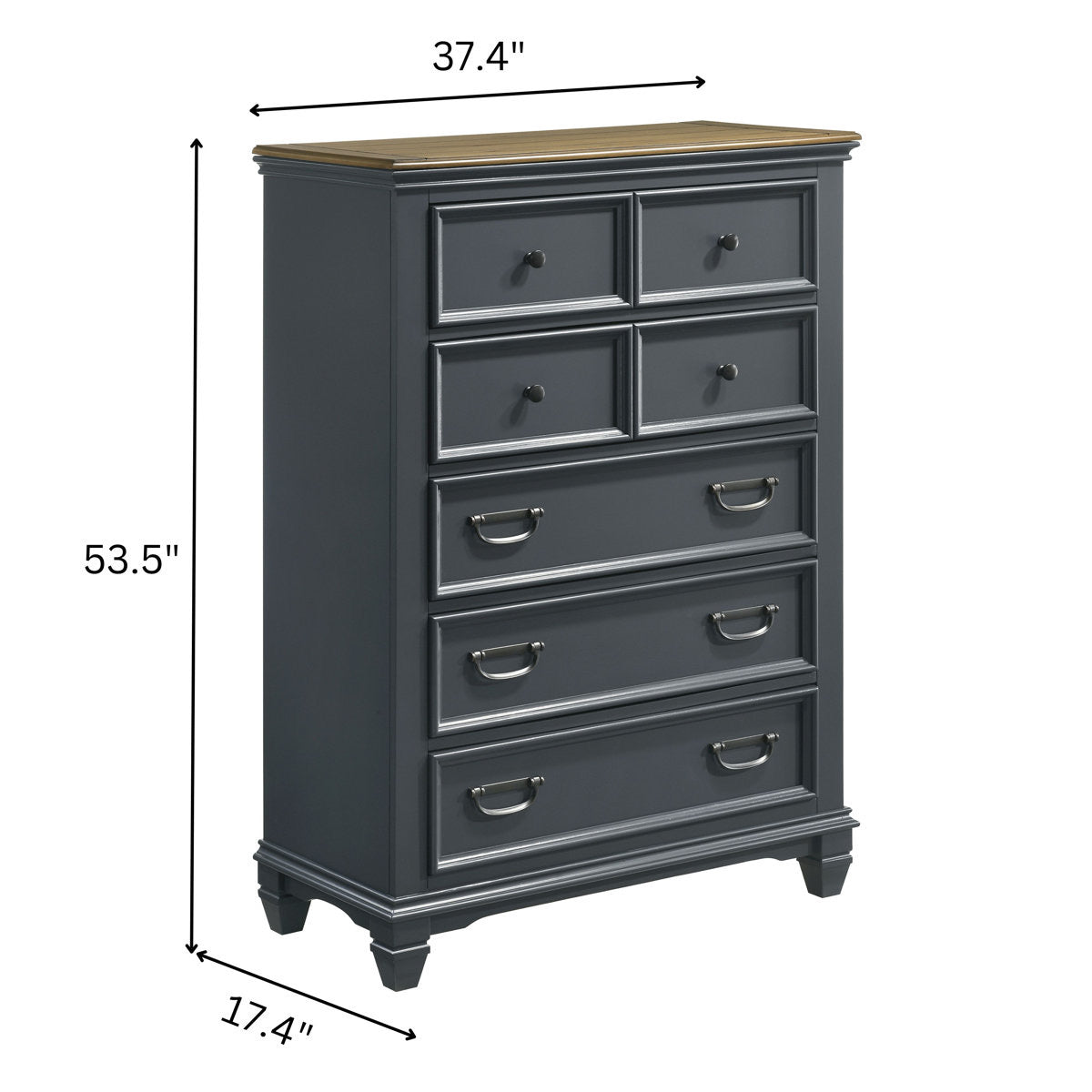 Clelane Wood 5-Drawer Chest - Slate Blue