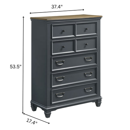 Clelane Wood 5-Drawer Chest - Slate Blue