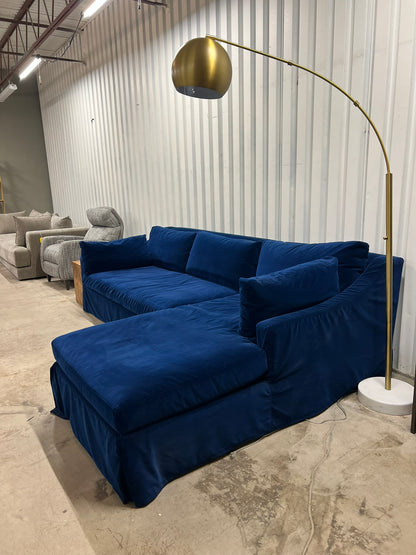 106" Elegant Performance Fabric Slip Cover Sofa- Cobalt Blue
