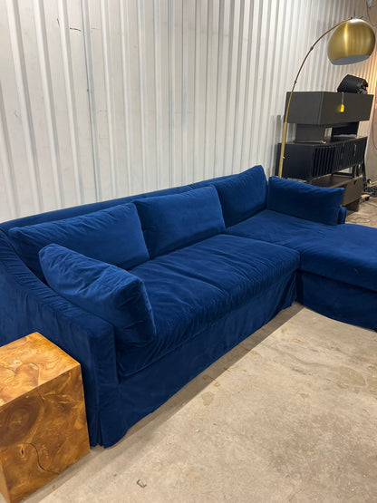 106" Elegant Performance Fabric Slip Cover Sofa- Cobalt Blue