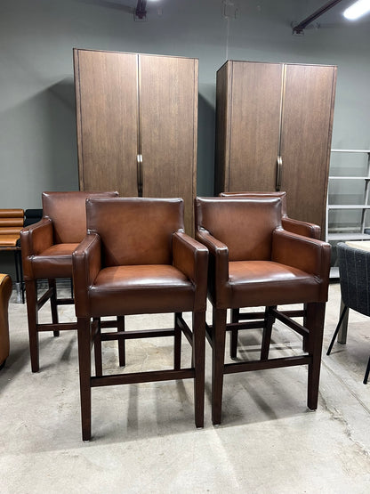 Pottery Barn Classic Upholstered Leather Barstools (Set of 4)