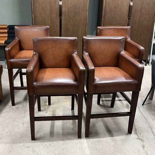 Pottery Barn Classic Upholstered Leather Barstools (Set of 4)