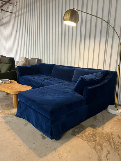 106" Elegant Performance Fabric Slip Cover Sofa- Cobalt Blue