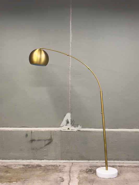 Brass Arc Floor Lamp – Marble Base, Dome Shade – Used
