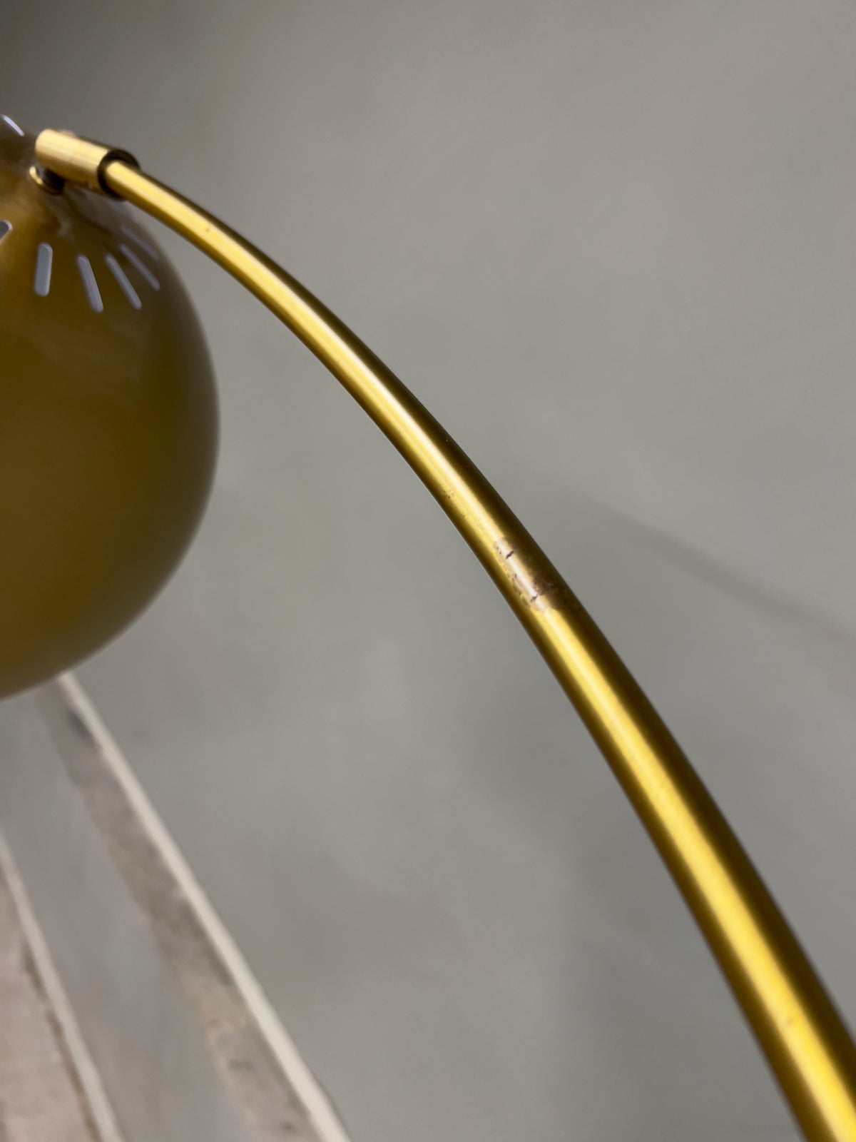 Brass Arc Floor Lamp – Marble Base, Dome Shade – Used