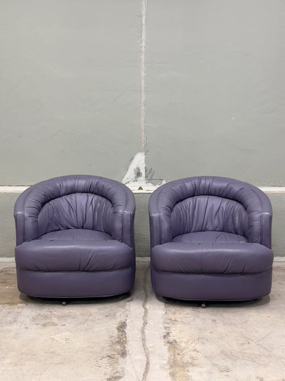 Rowe Emmerson Leather Swivel Barrel Chairs – Set of 2, Mauve/Purple – Used