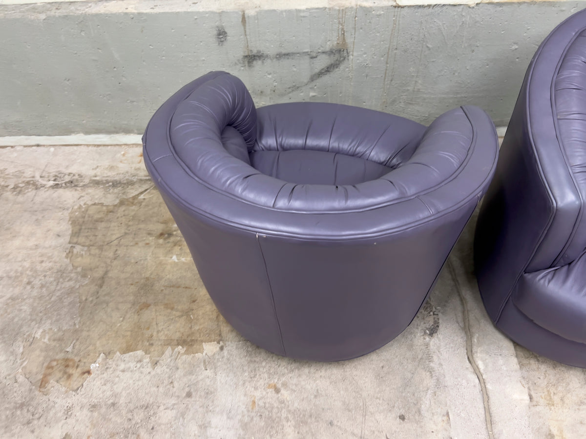 Rowe Emmerson Leather Swivel Barrel Chairs – Set of 2, Mauve/Purple – Used