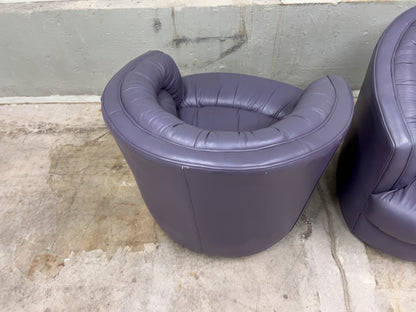 Rowe Emmerson Leather Swivel Barrel Chairs – Set of 2, Mauve/Purple – Used