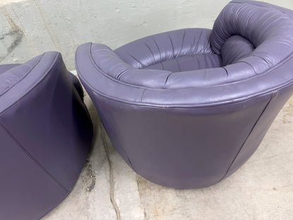 Rowe Emmerson Leather Swivel Barrel Chairs – Set of 2, Mauve/Purple – Used