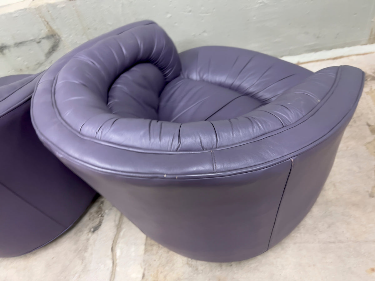 Rowe Emmerson Leather Swivel Barrel Chairs – Set of 2, Mauve/Purple – Used