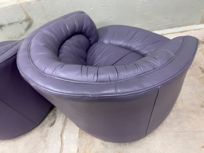 Rowe Emmerson Leather Swivel Barrel Chairs – Set of 2, Mauve/Purple – Used