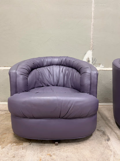 Rowe Emmerson Leather Swivel Barrel Chairs – Set of 2, Mauve/Purple – Used