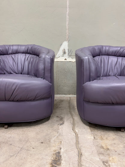 Rowe Emmerson Leather Swivel Barrel Chairs – Set of 2, Mauve/Purple – Used