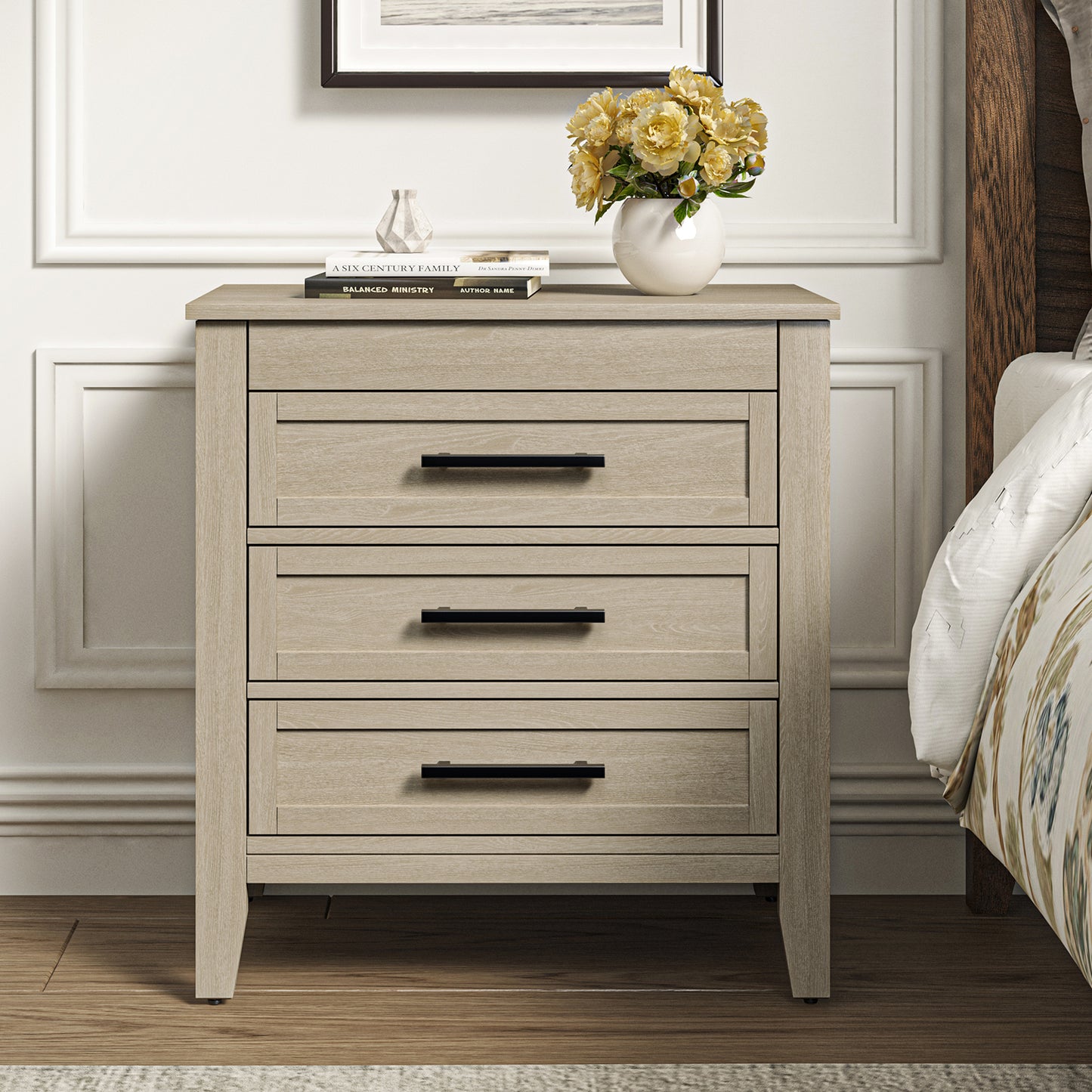 Joachim 3 Drawer Nightstand-OAK
