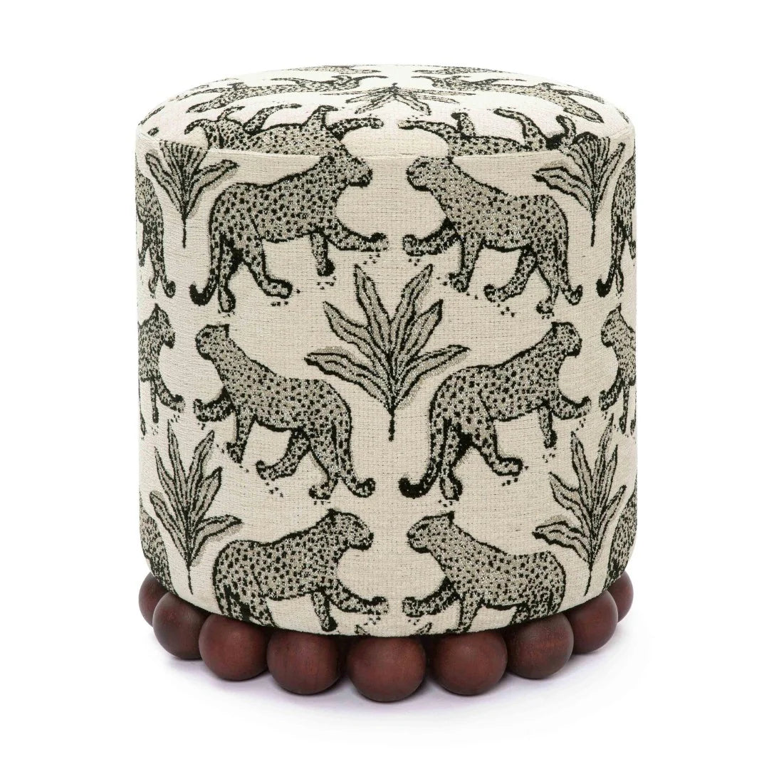 TOV Furniture Dex Leopard Jacquard Ottoman – Cream