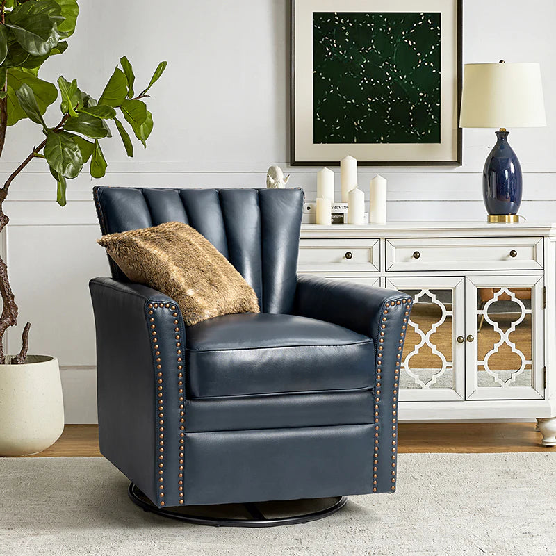 Kalai Genuine Leather Swivel Chair NAVY
