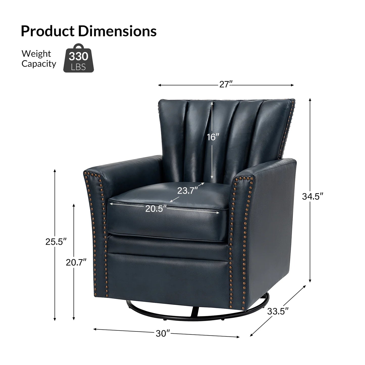 Kalai Genuine Leather Swivel Chair NAVY
