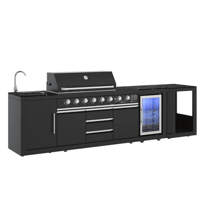 Akoah 4-Piece Modular Outdoor Kitchen Set with 8-Burner Grill + Fridge + Trashcan +Sink
